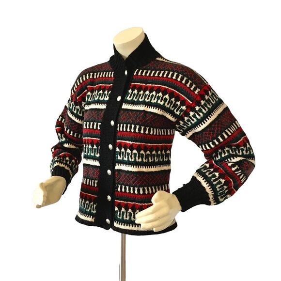 Vintage Nordic Cardigan Handmade Sweater Fair Isle Button Up Cabincore Folk - Picture 2 of 8